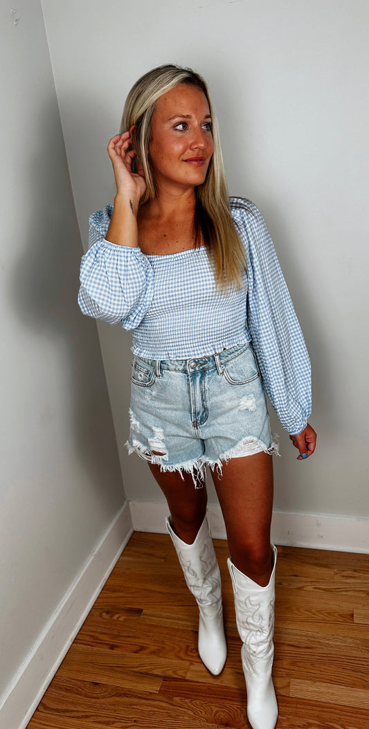 Gingham Smocking Top