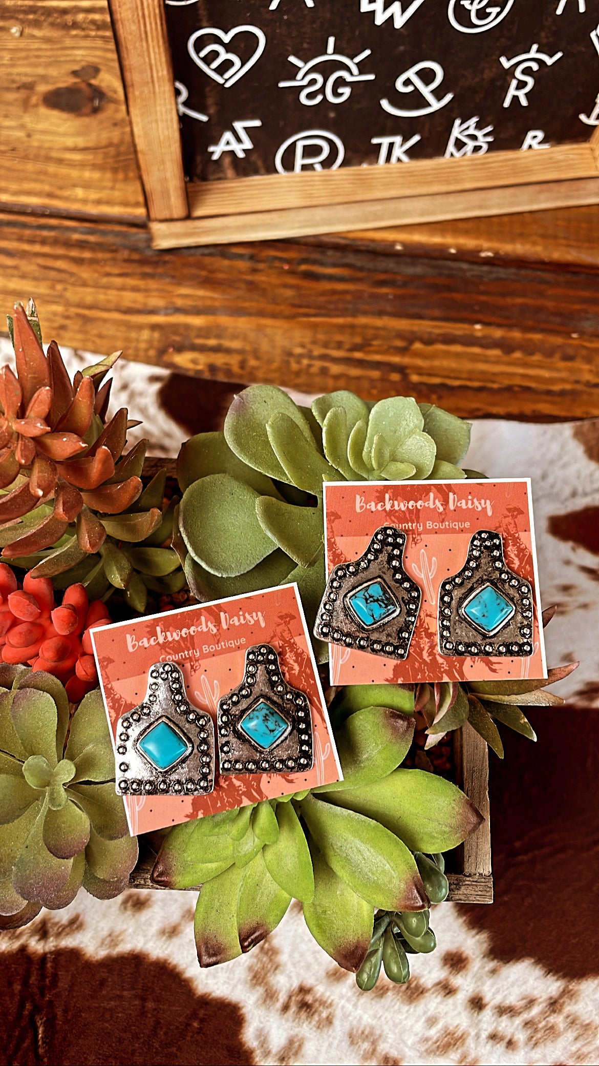 Turquoise Cattle Tag Earrings