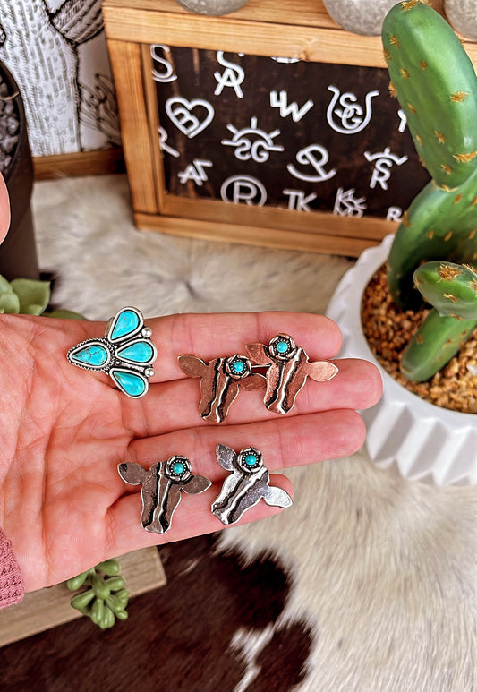 Turquoise Cow Stud Earrings