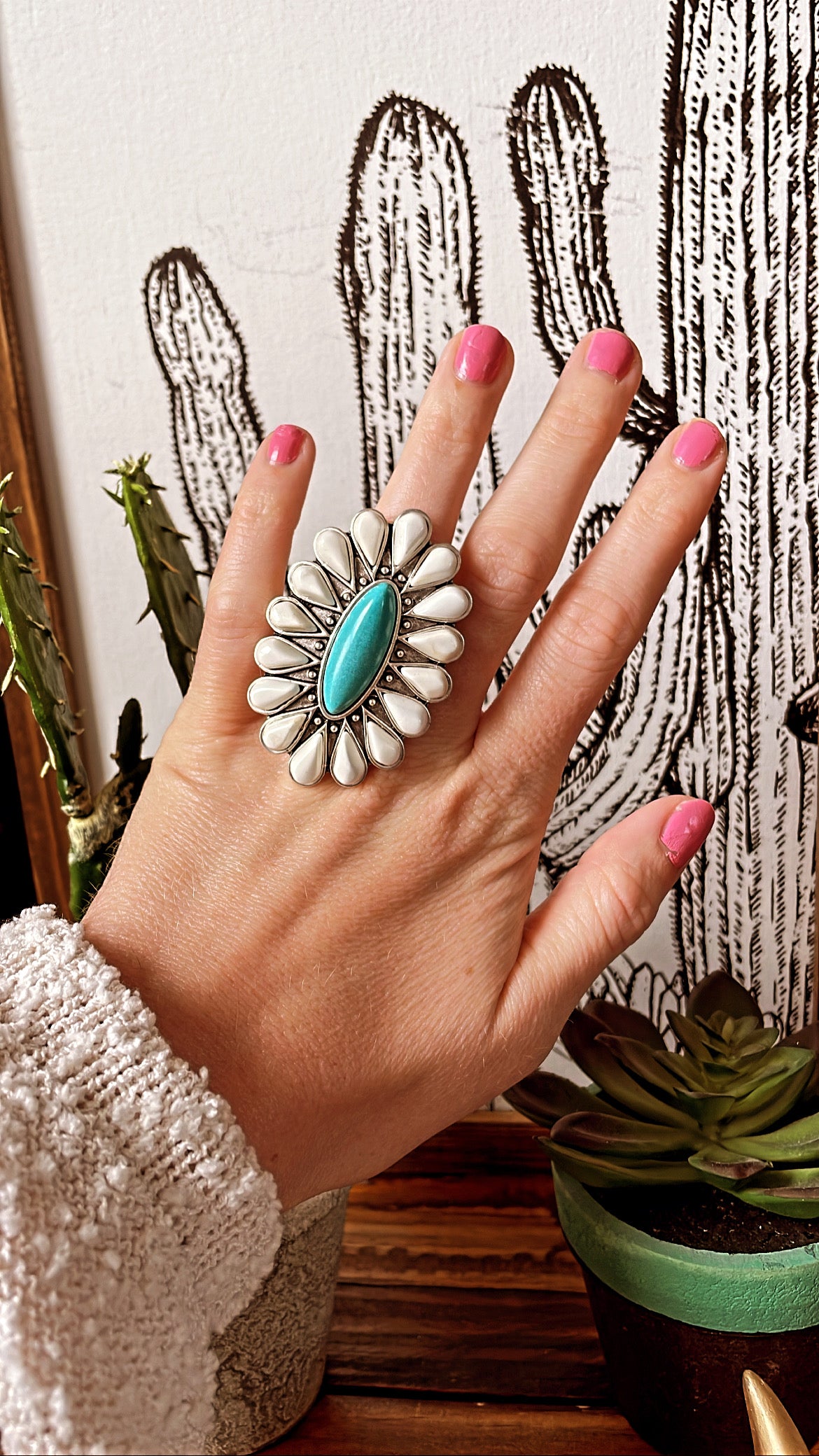 Turquoise and White Ring