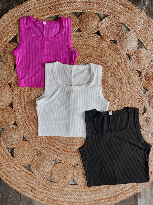 Ribbed Scoop Neck Crop Tank Top