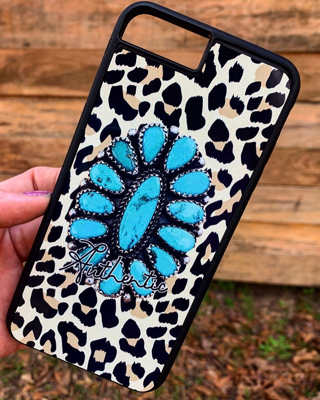 TURQUOISE AND LEOPARD PRINT PHONE CASE